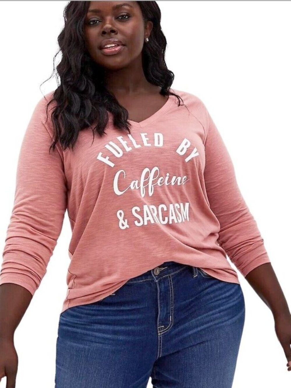 Torrid Fueled by Caffeine & Sarcasm Long Sleeve Top Peach 00